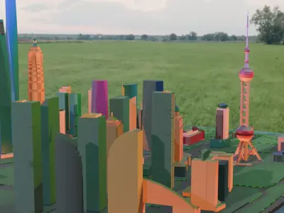 city and the road Low-poly 3D model