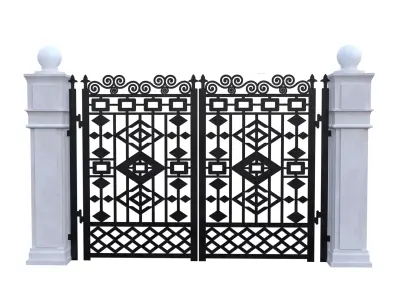 Ornate Iron Gate and Pillars PBR Low Poly 3D Model Low-poly 3D model