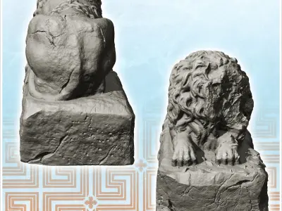 Statue of elongated lion ruined version 4 - Ancient Classic Old 3D print model