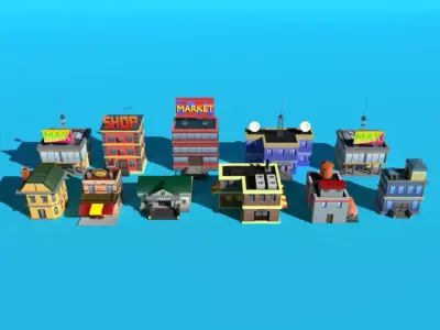 Sity street build cartoon low-poly stylized simple mobile  Low-poly 3D model