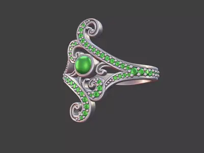 Pave Ladies Ring With Spiral Details Silver Jewelry 3D Model 3D print model