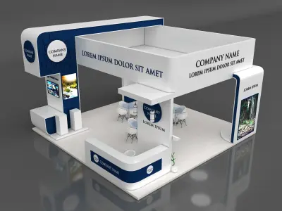 Booth Exhibition Stand Stall 8x8m Height 500 cm 4 Side Open 3D model