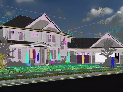Modern American House 3D Exterior Scene 3D model