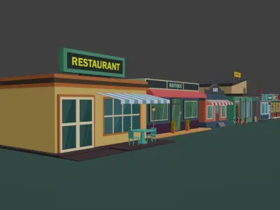 Low Poly Shops Model set of Low-poly 3D model