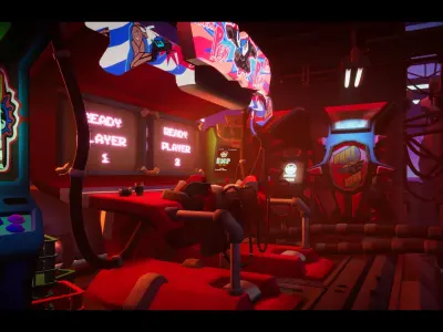 Stylized Cyberpunk Arcade Environment Low-poly 3D model