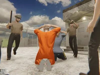 Prison - big building characters and props Low-poly 3D model