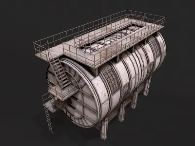 Post Apo Silo Tank and Fence Collection Low-poly 3D model