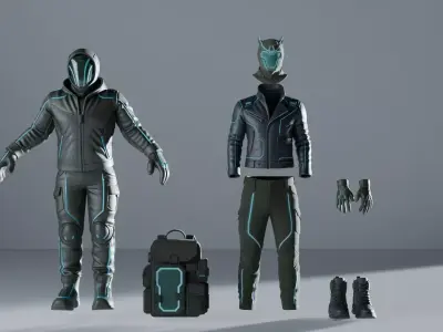 Cyberpunk Outfit Modular Kit GameReady include free character 3D model