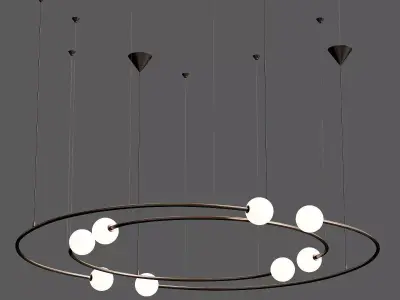 Oddments circular light fixture with four balls hanging from it Low-poly 3D model