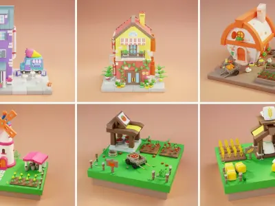 MEGA PACK Cozy Cartoon World Exterior Low-poly 3D model