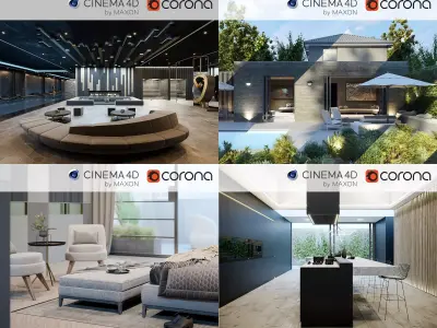 Set 2 - Corona C4D - 4 x Scenes 3D Model Pack