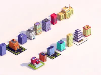 Low Poly Buildings Pack 3D model