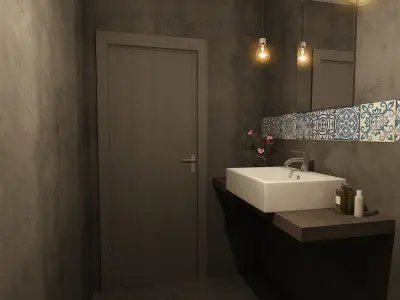 Restroom bathroom with tiled walls and mirror Free 3D model