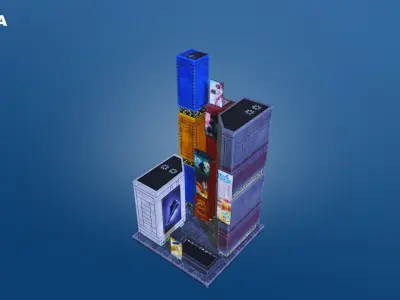 Low Poly Sci-Fi Building 6 - Plaza - Pixel City 3D Asset Pack Low-poly 3D model