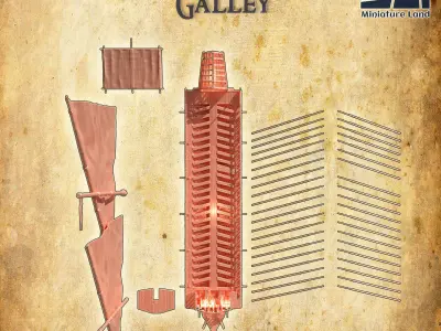 17 Century Galley 28 mm Tabletop Terrain 3D print model