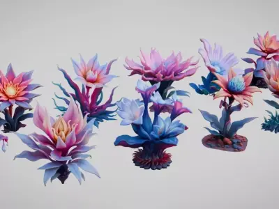 Stylized Alien Flowers  Low-poly 3D model