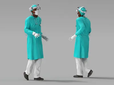  African Black Male Doctor with Surgical Headlight Loupe Rigged for Cinema 4D 