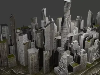 Futuristic City Skyline 3D Model - Detailed Urban Environment Low-poly 3D model