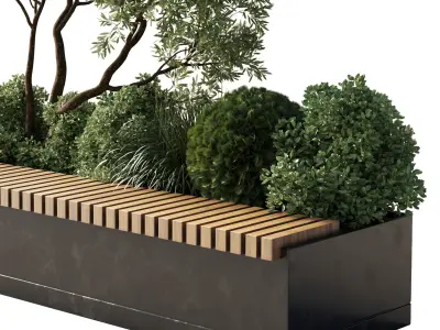 Urban Environment Urban Furniture Green Benches 3D model