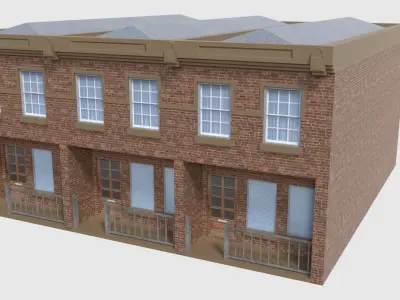 Apartment - Game Ready brick building with roof Low-poly 3D model