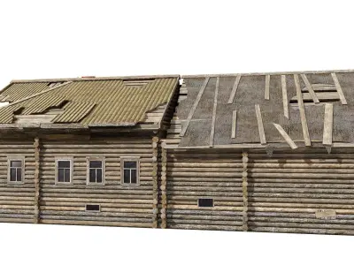 Wooden village old raw house da1 Low-poly 3D model