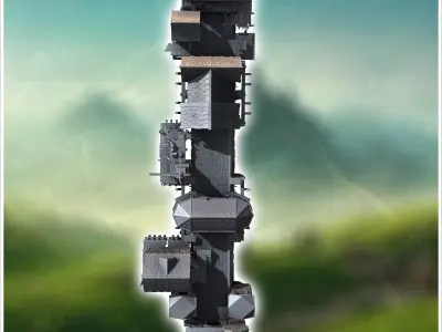 Medieval bridge set with houses statues cranes on stilts 12 - Me 3D print model