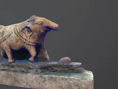Broken Elephant Stone statue part of  Statue Chariot Hampi Low-poly 3D model