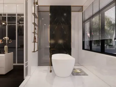 Bedroom with walls and gold accents 3D model