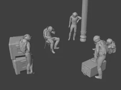 Astronaut sets Low-poly 3D model
