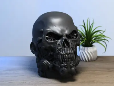 Robot Skull Headphone Stand Cyborg Headset Stand 3D print model get