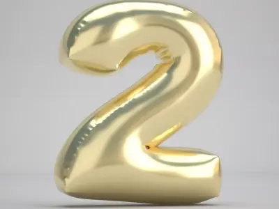 2 Number Balloon Gold 3D model