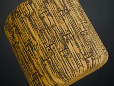 Weathered Yellow Painted Wood Planks with Rivets PBR Texture