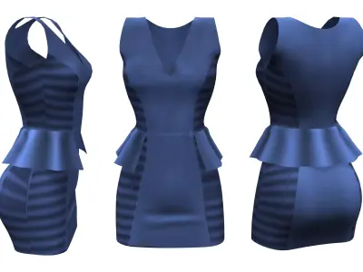Midi Peplum Dress Low-poly 3D model