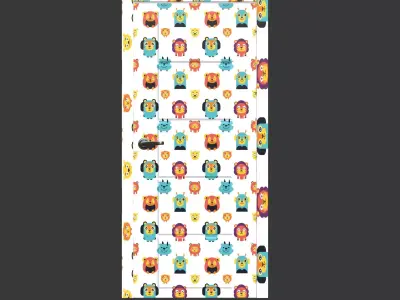 Children Cartoon Pattern Door With Metalic Handle 3D model