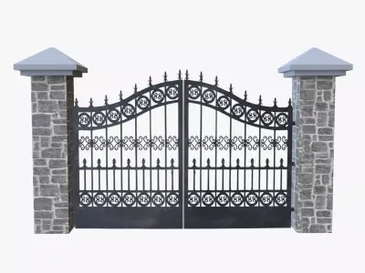Ornamental Wrought Iron Gate Low Poly PBR 3D Model Low-poly 3D model