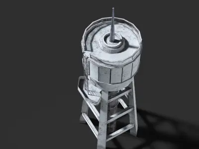 Old Concrete Water Tower Low Poly  Low-poly 3D model