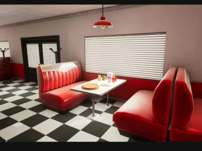 Americal Diner Cafe Low-poly 3D model