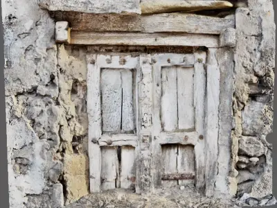 Broken wooden door in a state of disrepair 3D model