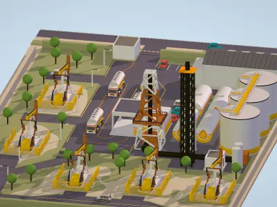 representing oil field extracting crude oil Low-poly 3D model