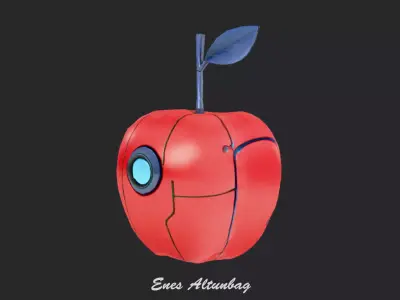 Robotic Apple 3D Futuristic Sci-Fi Fruit Low-poly 3D model