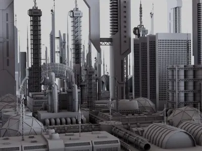 Futuristic Sci-Fi Buildings Pack 3D model