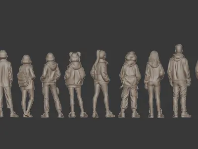 Street style figure set for diorama 3D print model