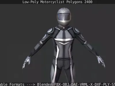 Lowpoly Motorcyclist man in motorcycle suit Low-poly 3D model