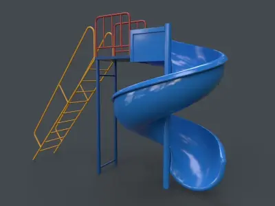 PBR Modular Outdoor Spiral Tube Slide C Low-poly 3D model