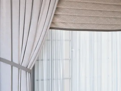 Curtains with Roman curtain and tulle set 03  3D model