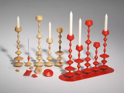 Wooden Candlesticks Free 3D model