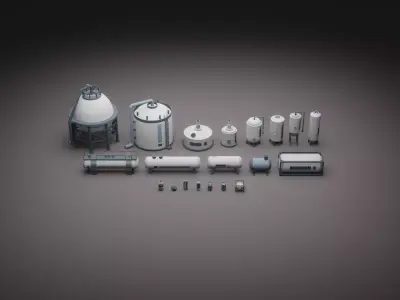 Low Poly Oil Tanks Low-poly 3D model