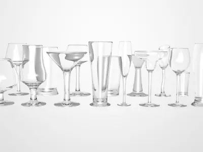 Big glass collection Free low-poly 3D model