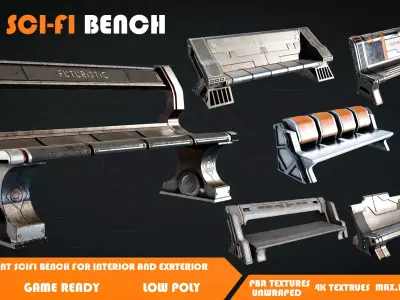 10 Sci-fi Bench Game Ready Low-poly 3D model
