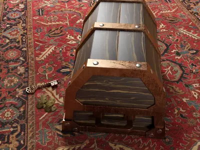 Old  wooden box with a carpet 3D model